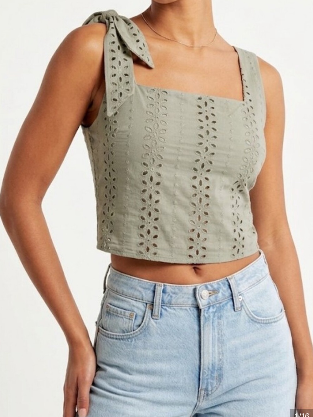 Olive Cropped Top Zara Green Eyelet Crop Top Med